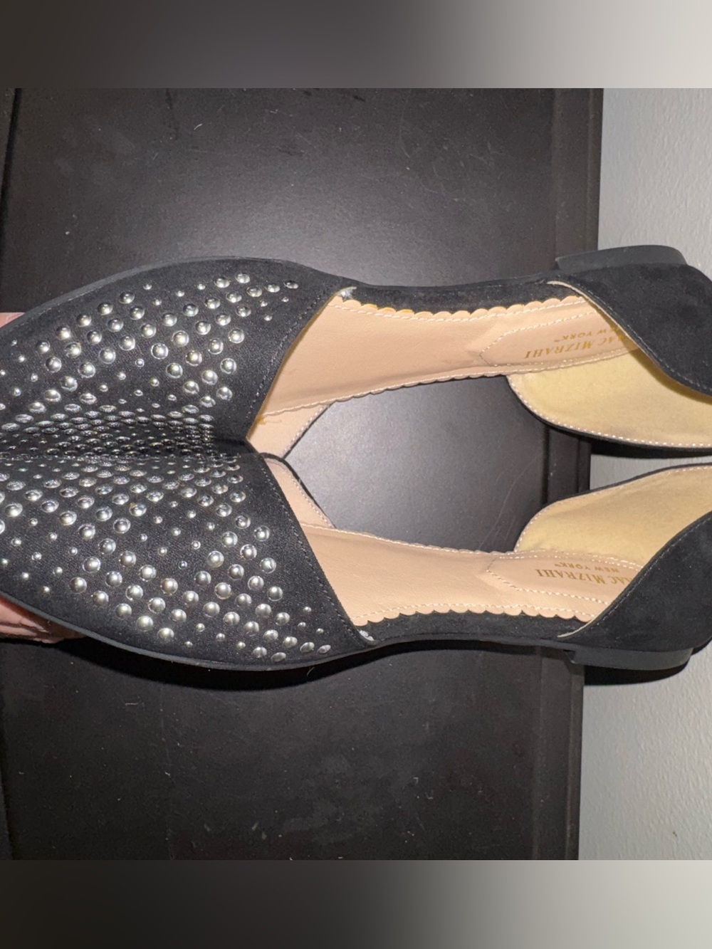 Isaac Mizrahi Black Pointed D'Orsay Flats with Silver Studs Size 8 NWOT - Picture 7 of 10